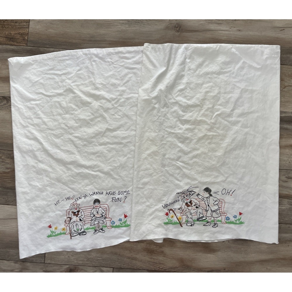 Vintage Handpainted He-He Wanna Have Some Fun Standard Pillowcase White